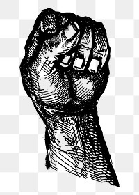 Raised fist png, victory symbol, vintage illustration, transparent background. Free public domain CC0 image.