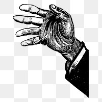 Businessman's palm png, vintage hand illustration, transparent background. Free public domain CC0 image.