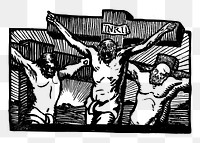 Crucified Christ png, vintage religious illustration, transparent background. Free public domain CC0 image.