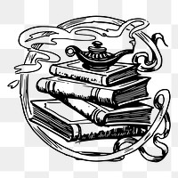 Magical lamp png sticker vintage spell books illustration, transparent background. 
