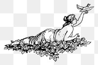Naked woman reclining png drawing, vintage illustration, transparent background. Free public domain CC0 image.