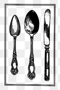 Spoon set png sticker vintage silverware illustration, transparent background. Free public domain CC0 image.