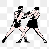 Boxers fighting png sticker vintage sport illustration, transparent background. Free public domain CC0 image.