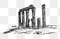 Temple ruins png, historical landmark in Egypt, vintage illustration, transparent background. Free public domain CC0 image.