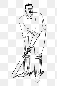 Cricket player png, vintage sport illustration, transparent background. Free public domain CC0 image.