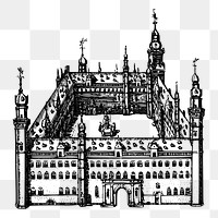 Kronborg castle png Denmark, vintage landmark illustration, transparent background. Free public domain CC0 image.