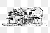 Market house png sticker, vintage building illustration on transparent background. Free public domain CC0 image.
