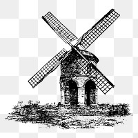 Windmill png sticker, vintage farm illustration on transparent background. Free public domain CC0 image.