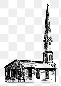 Small church png sticker, vintage architecture illustration on transparent background. Free public domain CC0 image.