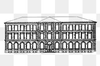 Big vintage png building sticker, architecture illustration on transparent background. 