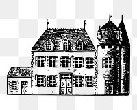 Chateau castle png sticker, vintage architecture illustration on transparent background. Free public domain CC0 image.