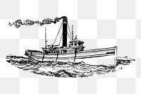 Tugboat png sticker, vintage vehicle illustration on transparent background. Free public domain CC0 image.