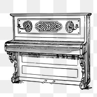 Upright piano png sticker, vintage musical instrument illustration on transparent background. Free public domain CC0 image.
