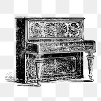 Upright piano png sticker, vintage musical instrument illustration on transparent background. Free public domain CC0 image.