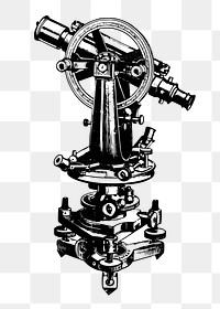 Theodolite png sticker, vintage measuring instrument illustration on transparent background. Free public domain CC0 image.