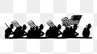 Marching soldiers png silhouette, vintage war illustration on transparent background. Free public domain CC0 image.