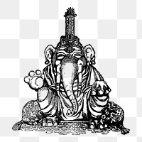 Ganesha, elephant god png sticker, vintage religious illustration on transparent background. Free public domain CC0 image.