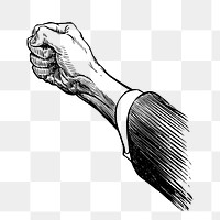 Punching fist png sticker, vintage hand illustration on transparent background. Free public domain CC0 image.