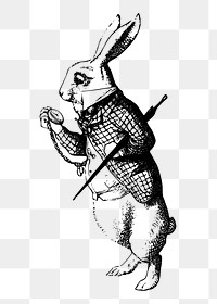 White Rabbit png sticker, Alice In Wonderland character illustration on transparent background. 