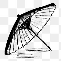 Asian umbrella png sticker, vintage object sketch on transparent background. Free public domain CC0 image.