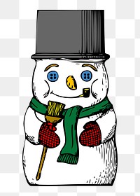 Snowman png sticker, vintage Christmas illustration on transparent background. Free public domain CC0 image.