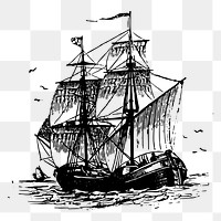 Sailing ship png sticker, vintage vehicle illustration on transparent background. Free public domain CC0 image.