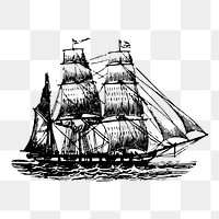 Sailing ship png sticker, vintage vehicle illustration on transparent background. Free public domain CC0 image.