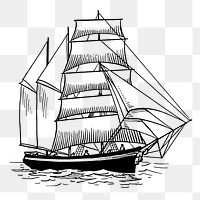 Sailing ship png sticker, vintage vehicle illustration on transparent background. Free public domain CC0 image.