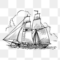 Sailing ship png sticker, vintage vehicle illustration on transparent background. Free public domain CC0 image.