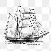 Sailing ship png sticker, vintage vehicle illustration on transparent background. Free public domain CC0 image.