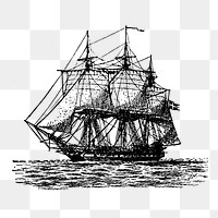 Sailing ship png sticker, vintage vehicle illustration on transparent background. Free public domain CC0 image.