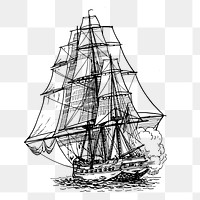 Sailing ship png sticker, vintage vehicle illustration on transparent background. Free public domain CC0 image.