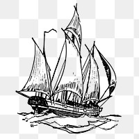 Sailing ship png sticker, vintage vehicle illustration on transparent background. Free public domain CC0 image.