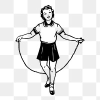 Girl png skipping rope sticker, vintage illustration on transparent background. Free public domain CC0 image.