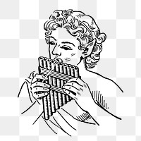 Woman playing panpipe png sticker, vintage music illustration on transparent background. Free public domain CC0 image.