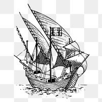 Sailing ship png sticker, vintage vehicle illustration on transparent background. Free public domain CC0 image.