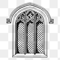 Church window png sticker, vintage architecture illustration on transparent background. Free public domain CC0 image.