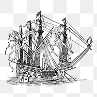 Sailing ship png sticker, vintage vehicle illustration on transparent background. Free public domain CC0 image.