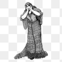 Scared lady png wearing dress sticker, vintage illustration on transparent background. Free public domain CC0 image.