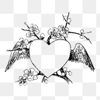 Flower heart png frame, vintage decoration illustration on transparent background. Free public domain CC0 image.