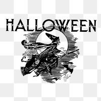 Flying witch png sticker, vintage Halloween illustration on transparent background. Free public domain CC0 image.