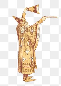 Golden wizard png sticker, vintage fairytale illustration on transparent background. Free public domain CC0 image.