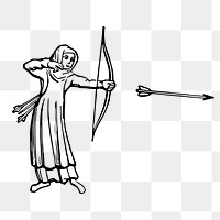 Female archer png sticker, vintage sport illustration on transparent background. Free public domain CC0 image.