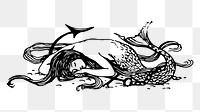 Sleeping mermaid png sticker, mythical creature illustration on transparent background. Free public domain CC0 image.