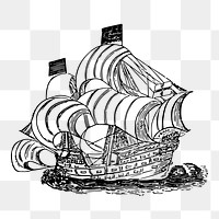 Golden Hind ship png sticker, vehicle vintage illustration on transparent background. Free public domain CC0 image.