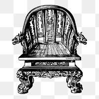 Ornate armchair png sticker, furniture vintage illustration on transparent background. Free public domain CC0 image.