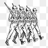 Marching soldiers png sticker, job vintage illustration on transparent background. Free public domain CC0 image.