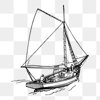 Sailboat png sticker, vehicle vintage illustration on transparent background. Free public domain CC0 image.