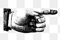 Hand png pointing finger sticker, gesture vintage illustration on transparent background. Free public domain CC0 image.