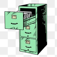 Office cabinet png sticker, furniture vintage illustration on transparent background. Free public domain CC0 image.